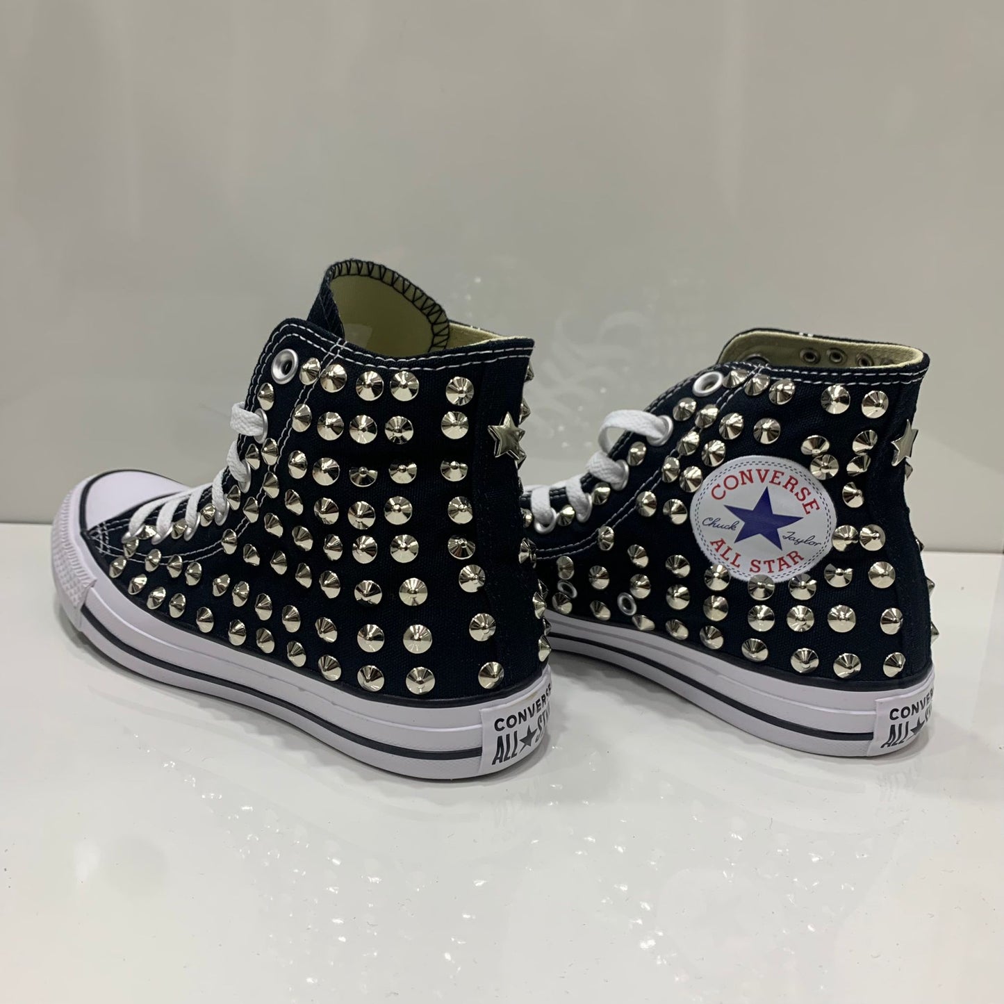 Converse Nere Alte all star con Borchie Argento NO logo Stella