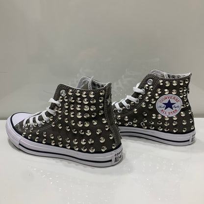 Converse Grigio Scuro Charcol Alte all star con Borchie Argento Stella No Logo
