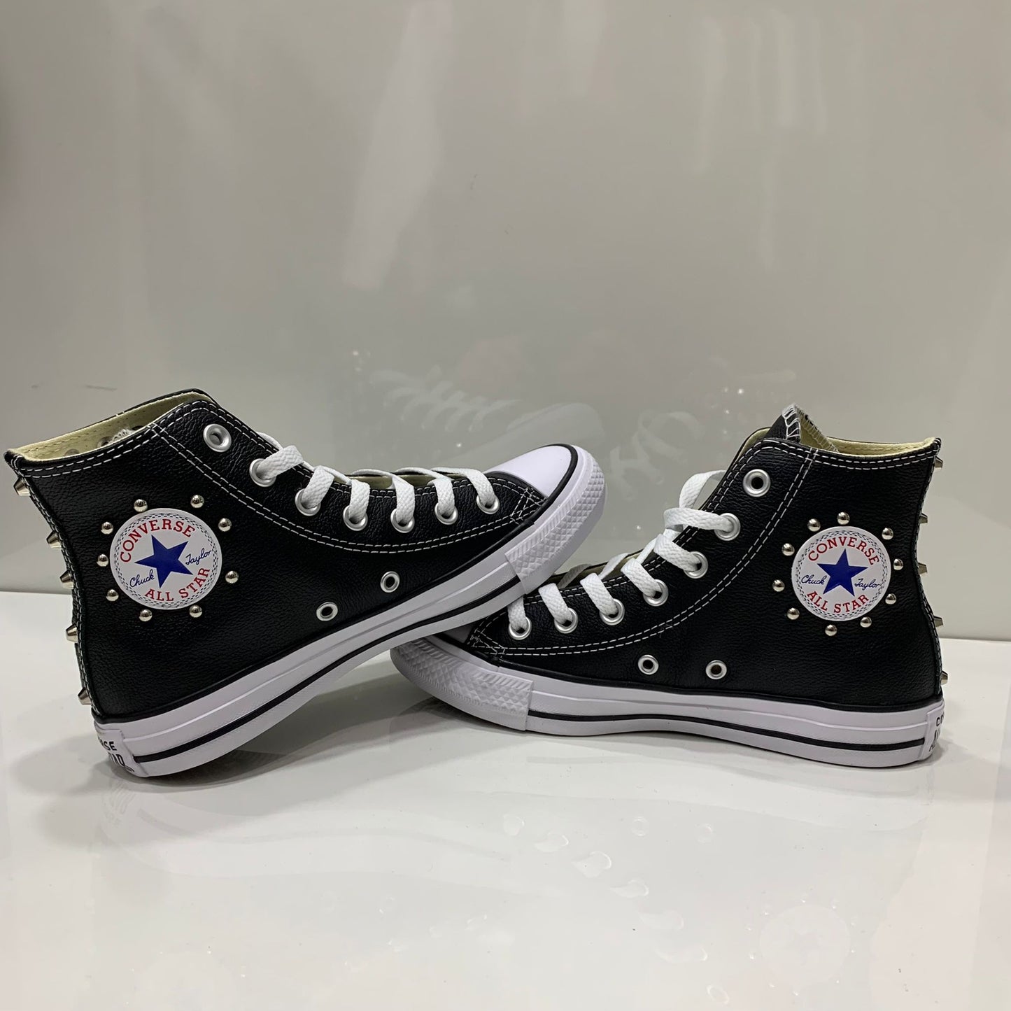 Converse Nere Alte All Star in Pelle con Borchie Argento