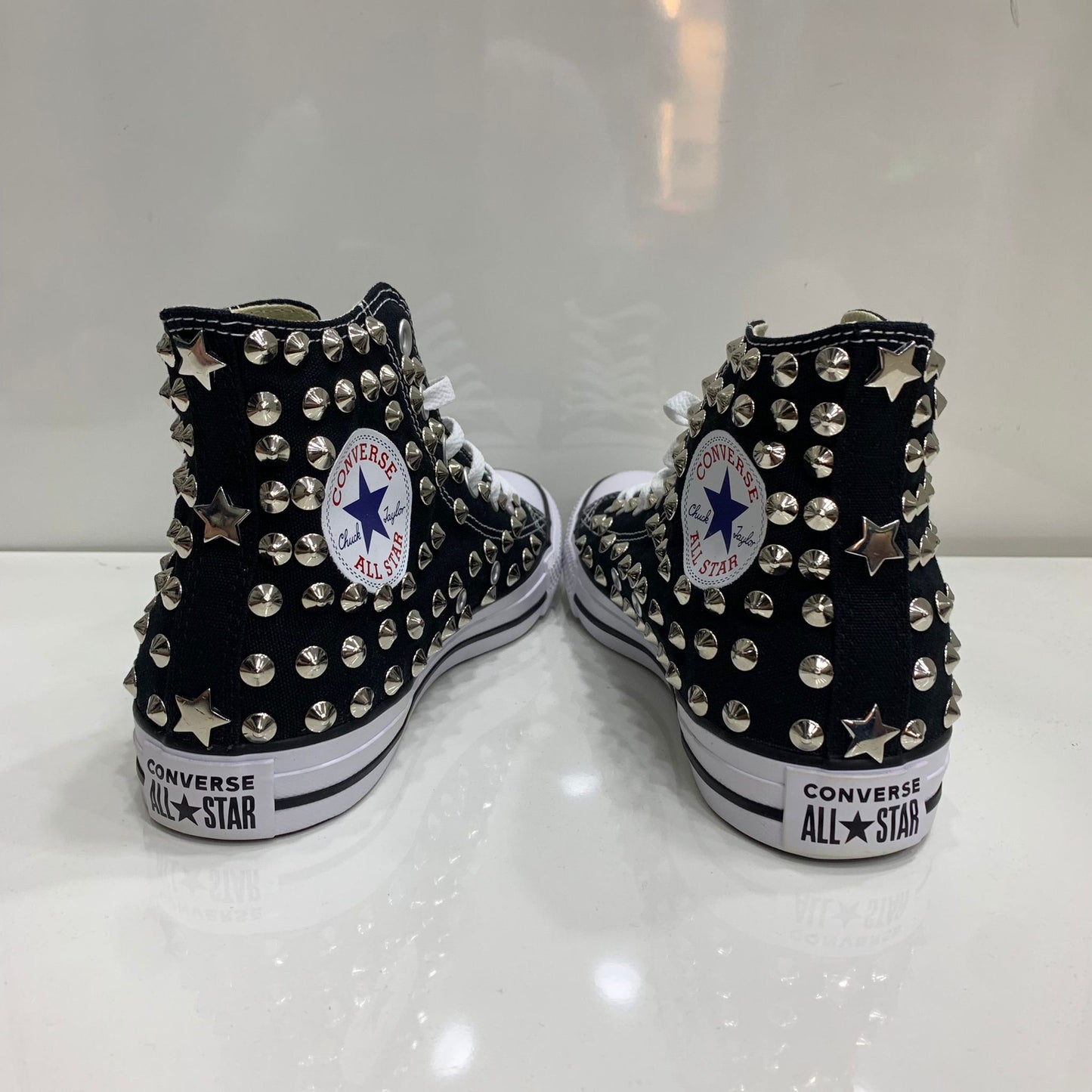 Converse Nere Alte all star con Borchie Argento NO logo Stelle