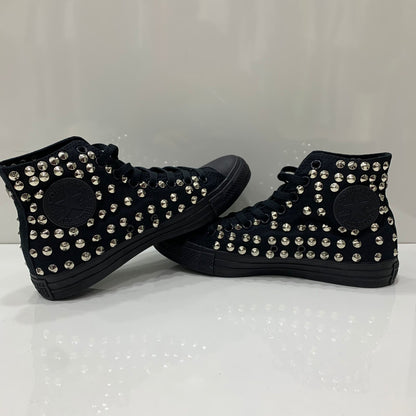 Converse All star Monochrome Nere Alte personalizzate con Borchie Argento Stella